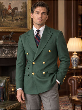 Double Breasted Wool Blazer Men 40 US Bagozza Milano Gold Button Old Money Green